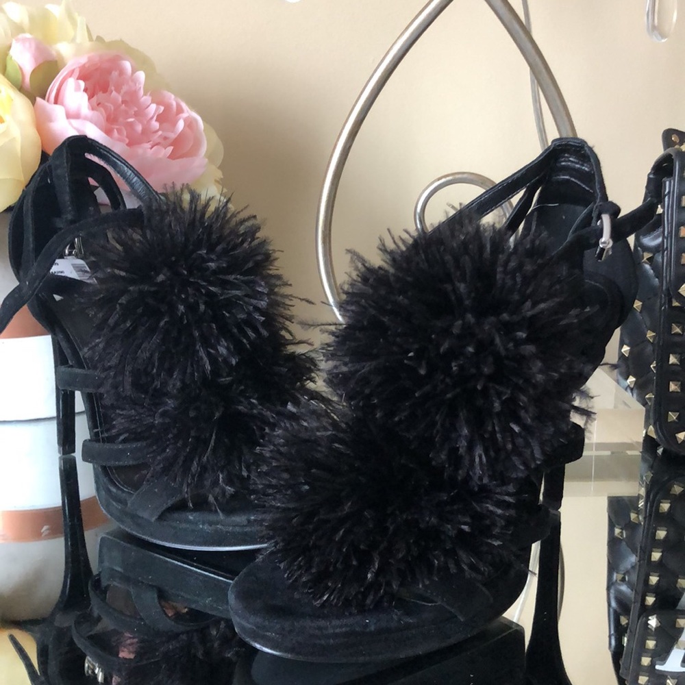 MICHAEL KORS Black Suede Feather Pom Pom Heels - Picture 2 of 15